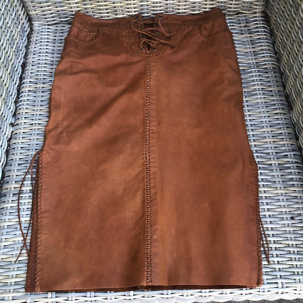 Ralph Lauren Western Leather Skirt 4 Rawhide - Picture 3 of 15